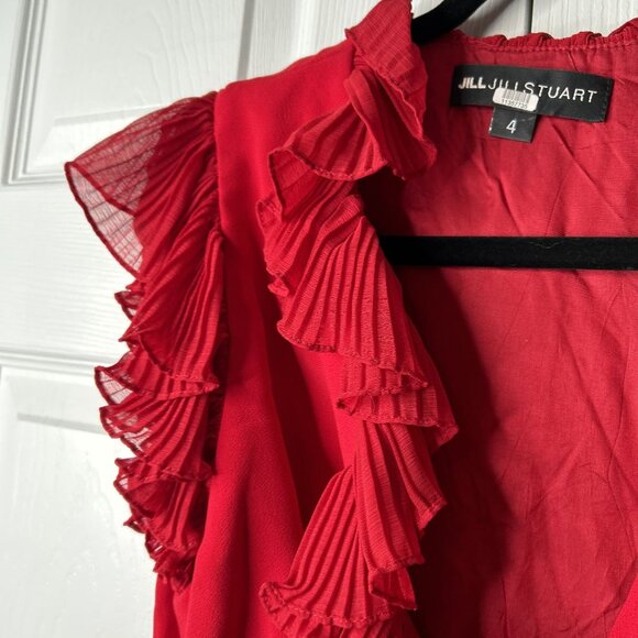 Jill Jill Stuart Red Flutter Sleeve Ruffle V-Neck Dress Women's Size 4 - Picture 5 of 10